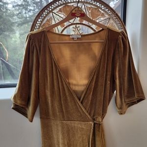 Gold Wrap Around Velvet Dress
